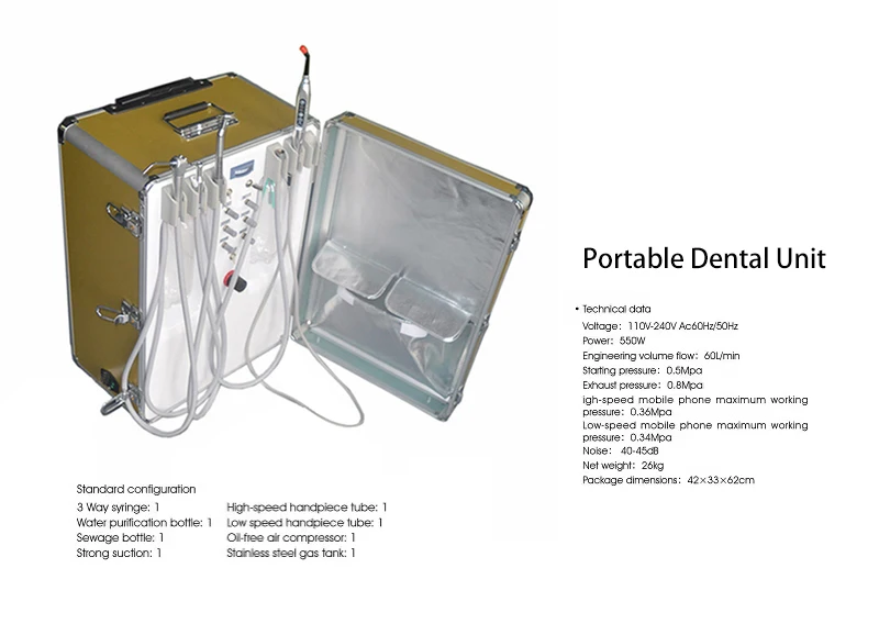 Suitcase mobile portable dental unit Standard configuration Built-in air compressor supplier