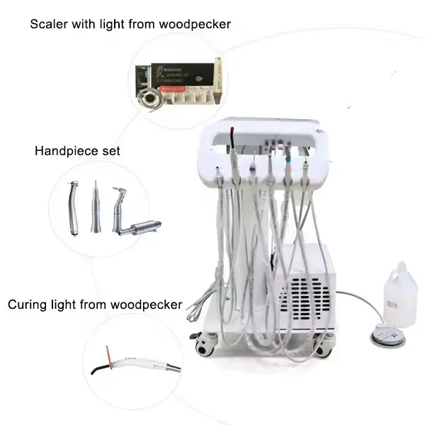 full set Dental Mobile Turbine Portable Workbench with Air Pump Scaler Curing light Machine 4